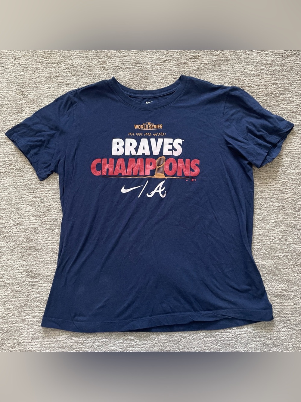 Nike Atlanta Braves Navy 2021 World Series Champions Men's T Shirt Size Large